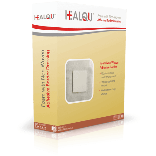 HealQu 9021510 Waterproof Adhesive Border Foam Dressing 6 in. x 6 in. (Box of 10)