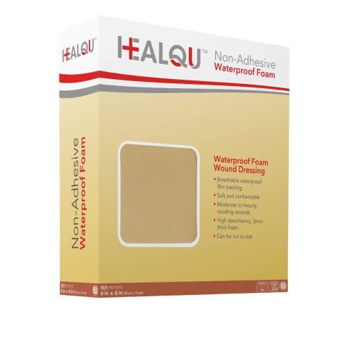HealQu 9021815 Non-Adhesive Waterproof Foam Dressing 6 in. x 6 in. (Box of 10)