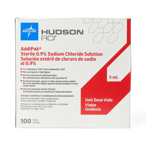 Medline HUDRHUD59U Respiratory Therapy Solution Sodium Chloride Unit Dose Vial 5 ml (Case of 10 Boxes of 100)