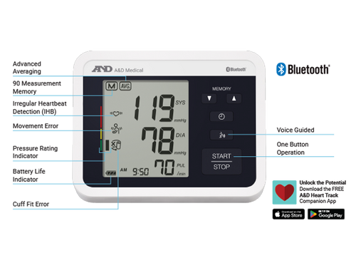 A&D Voice Guided Bluetooth Blood Pressure Monitor