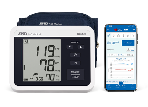 A&D Voice Guided Bluetooth Blood Pressure Monitor w/ Wide Range Cuff