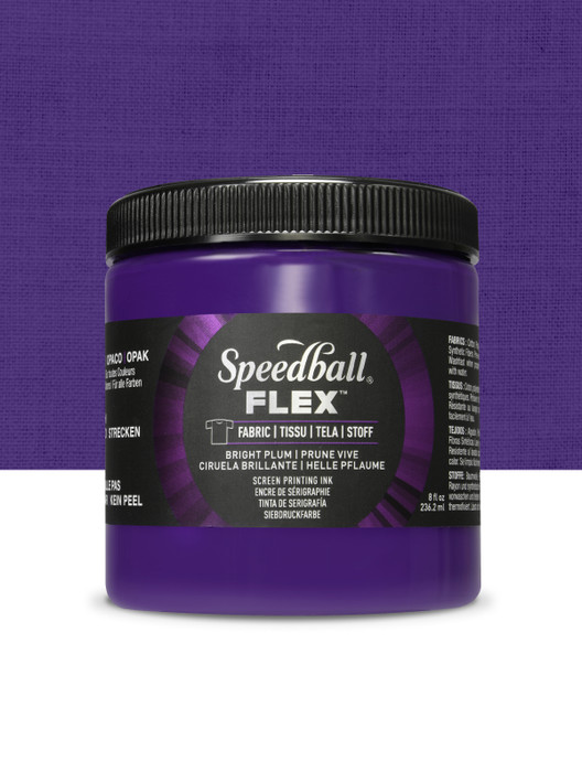 Bright Plum jar of opaque screen printing ink with a purple swatch behind it