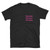 black shirt with pink lettering