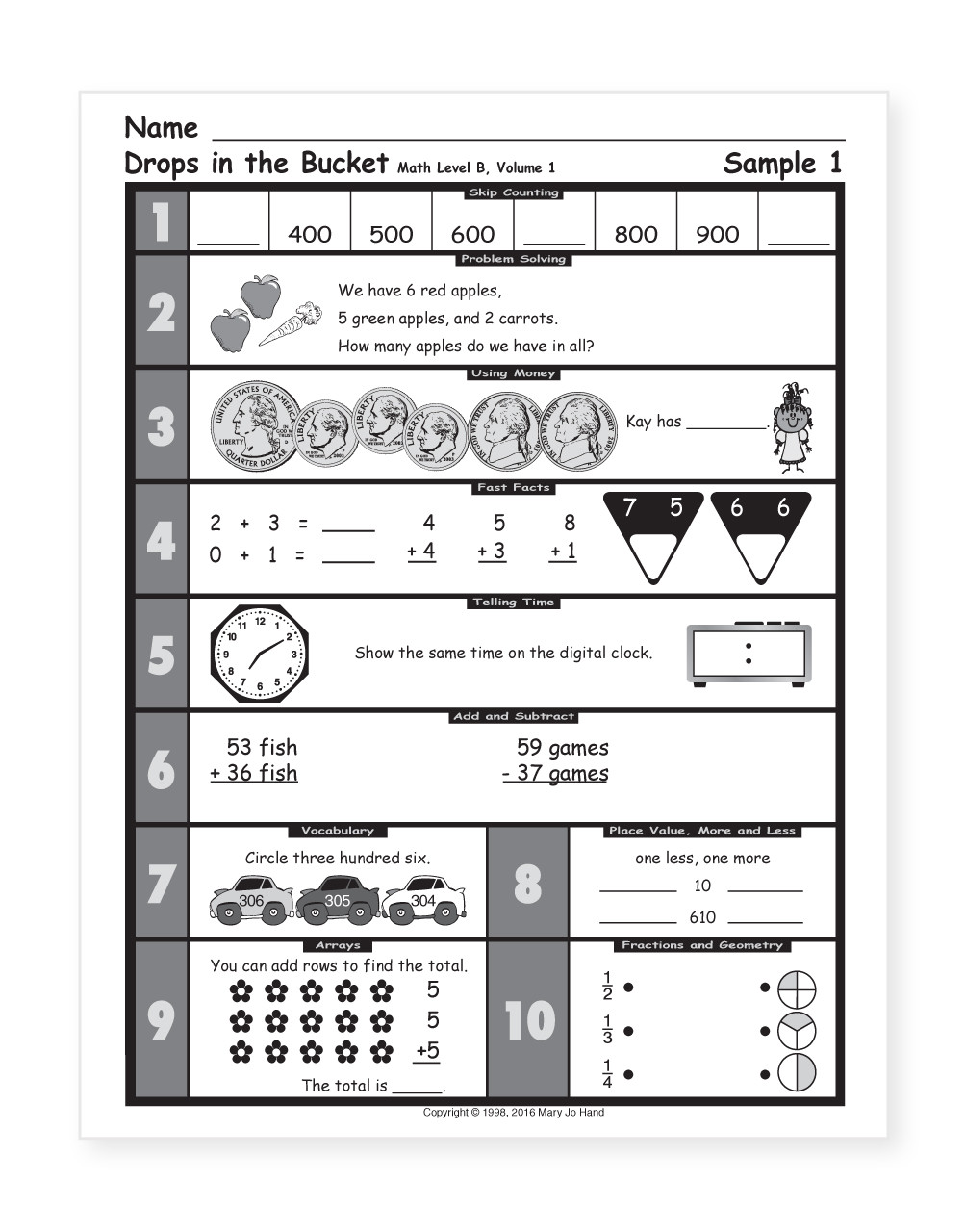 Math Drops In The Bucket Book 7 for 2nd Grade First Semester Math Drops In The Bucket Book 7 for 2nd Grade First Semester