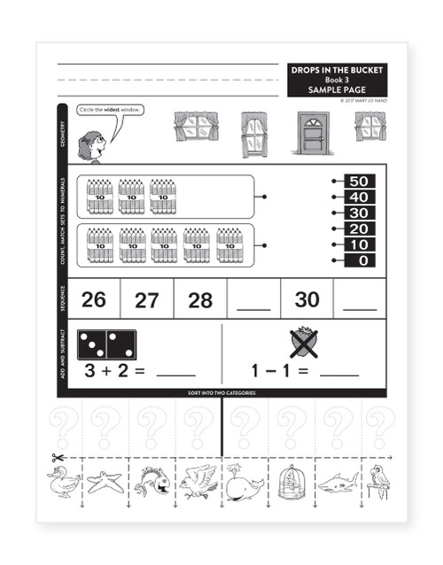 kindergarten to 1st grade math daily review page introducing simple problem solving and thinking based activities