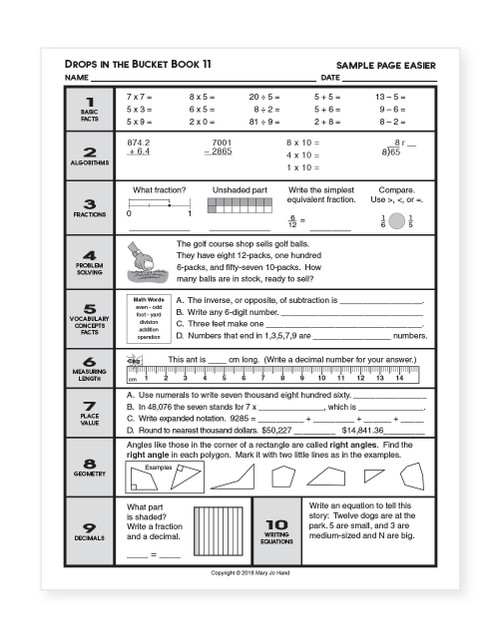MH-2041 Math Drops in the Bucket - Book 11 (for 4th Grade, 1st Semester)