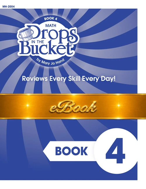 Cover of Kindergarten–1st Grade Digital Drops in the Bucket Math Book 4 featuring daily review and skill transition activities.