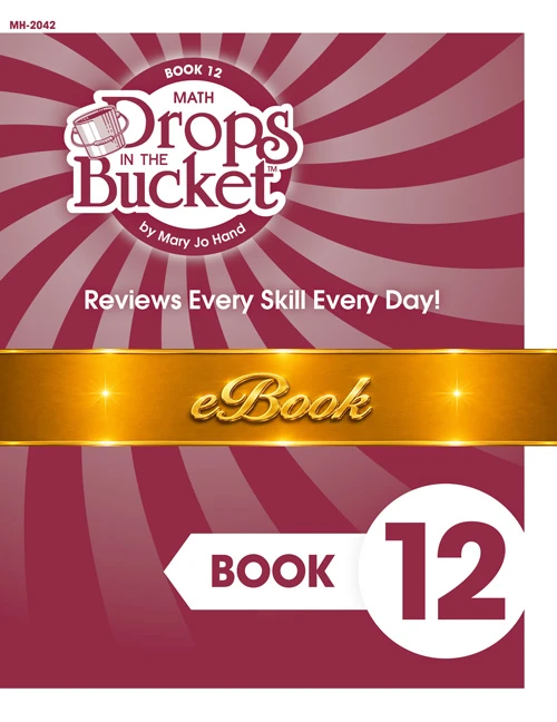 Cover of 4th Grade Digital Drops in the Bucket Math Book 12 for second semester featuring daily review math activities.
