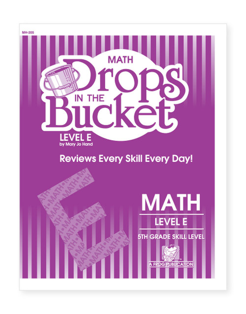 Cover of Digital Drops in the Bucket Math Level E featuring daily review activities for 5th grade math skills.