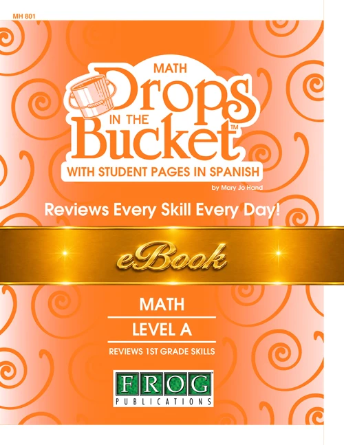 Cover of Digital Drops in the Bucket Math Level A Spanish Edition featuring Spanish student pages for daily review of 1st grade math skills.