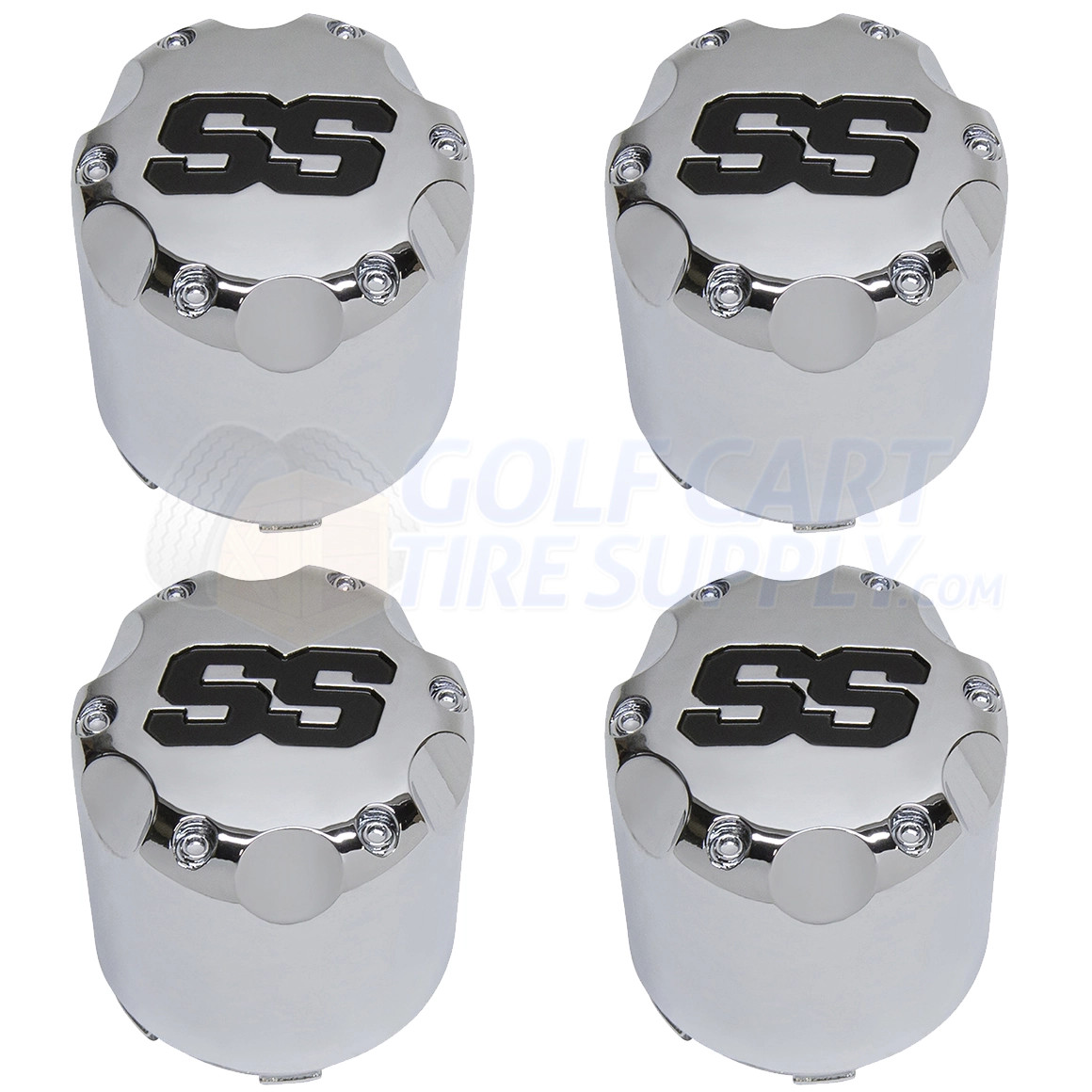 Chrome SS Snap-In Golf Cart Wheel Center Caps 2.65