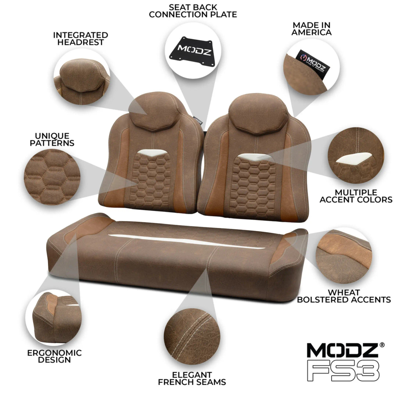 MODZ FS3 EZGO TXT Front Seat Cushion Set Deluxe BROWN | GCTS
