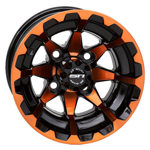 10" STI HD6 RADIANT ORANGE/ Black Aluminum Golf Cart Wheels - Set of 4