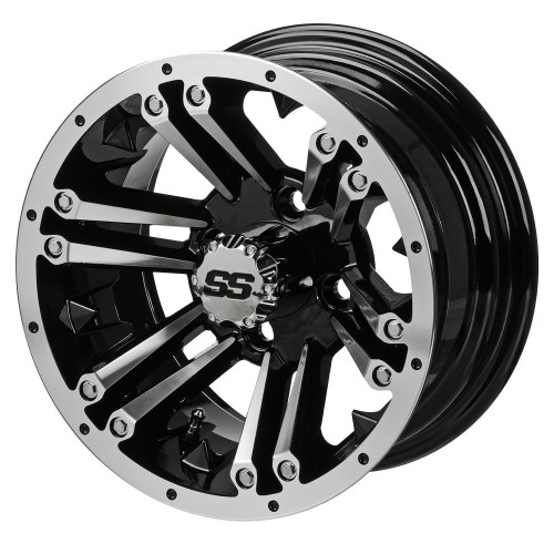 12" RAIDER Machined/Black Aluminum Golf Cart Wheels - Set of 4