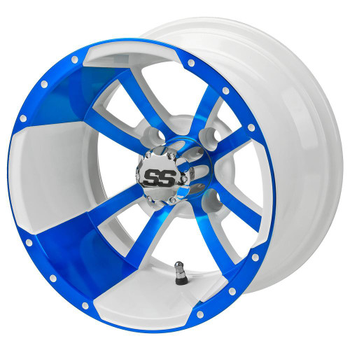 12" STORM TROOPER White/BLUE Aluminum Golf Cart Wheels - Set of 4