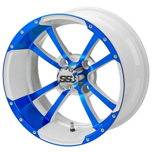 14" STORM TROOPER White/BLUE Aluminum Golf Cart Wheels - Set of 4