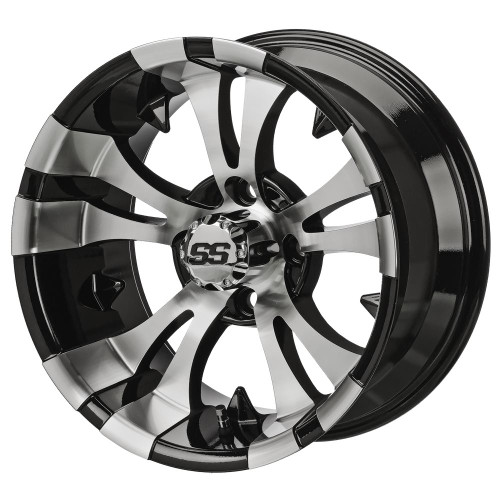 14" VAMPIRE Machined/ Black Aluminum Golf Cart Wheels - Set of 4