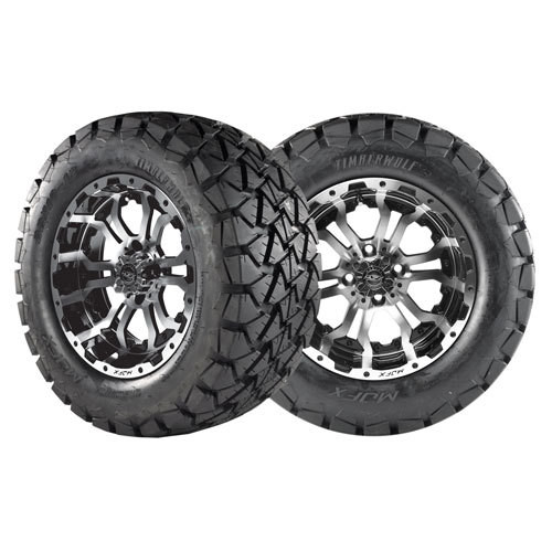 12" OMEGA Machined Aluminum Wheels and 22x10-12 All Terrain Tires Combo - TIMBERWOLF