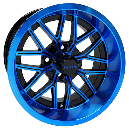 14" NIGHTHAWK Gloss Black/Radiant BLUE Aluminum Golf Cart Wheels - Set of 4