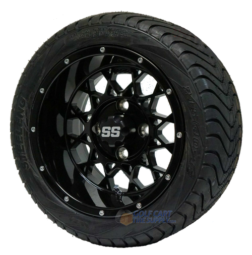 12" VENOM Gloss Black Black Wheels and 215/40-12" DOT Combo