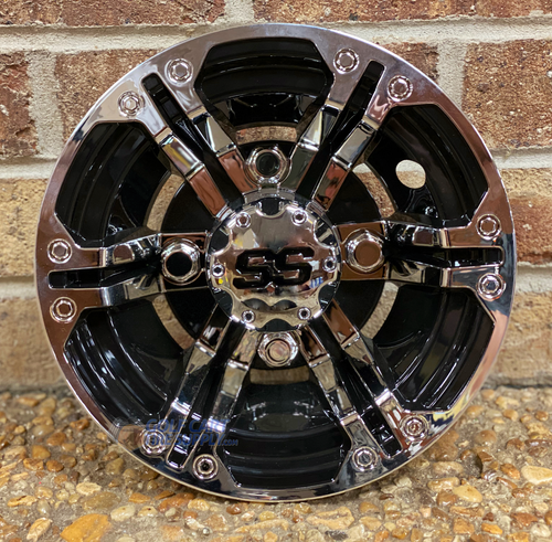 10" TERMINATOR Black/ Chrome Golf Cart Hub Caps