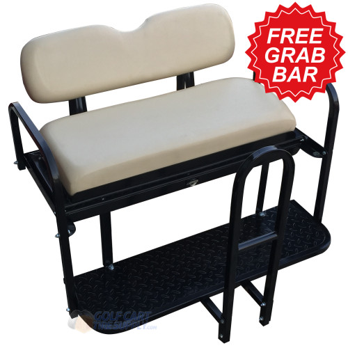 Club Car Onward Golf Cart Rear Seat Kit NOMAD - BUFF (Flip Seat w/ Cargo Bed & Free Grab Bar)