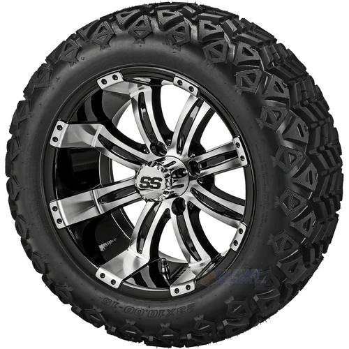 15" TEMPEST Machined/ Black Wheels and 23x10-15" DOT All Terrain Tires Combo - Set of 4