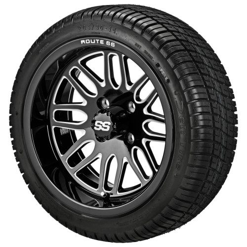 14" SINISTER Machined / Black Wheels and 205/30-14 Low Profile DOT Tires Combo - Set of 4