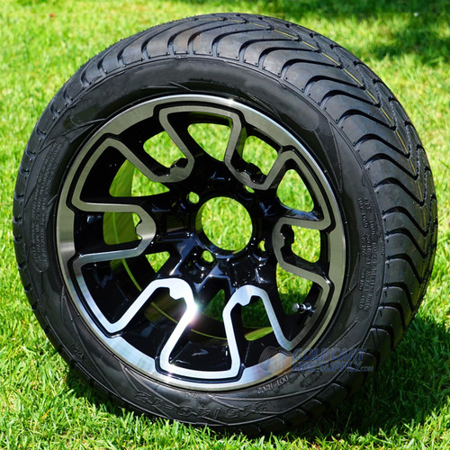 12" LIZARD Machined Golf Cart Wheels and 215/40-12 DOT Low Profile Golf Cart Tires