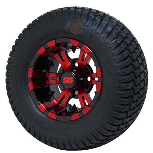 10" VAMPIRE Black/Red Wheels and 20x8-10" TURF Tires Combo - Set of 4