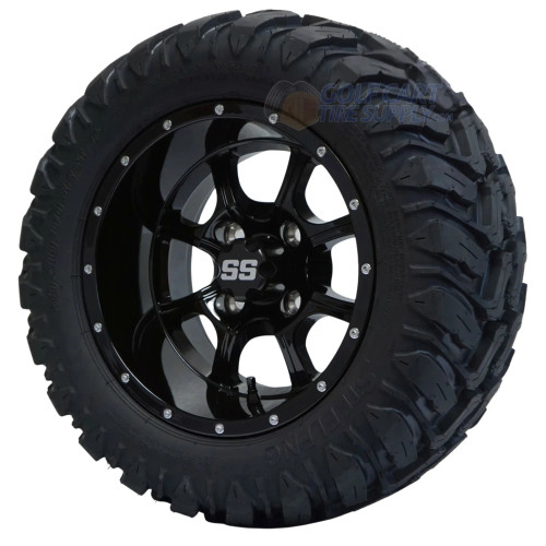 12" STALKER Gloss Black Wheels and 20x10-12" Mud Crawler All Terrain Tires Combo - Set of 4