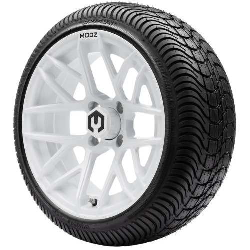 14" MATRIX Gloss White Wheels and 205/30-14 Low Profile DOT Tires Combo - Set of 4