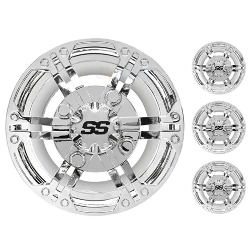 8" TERMINATOR Chrome Golf Cart Hub Caps (Set of 4 Wheel Covers)