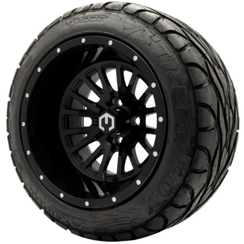 14" ASSASSIN Gloss Black Wheels and 23x10R14 Radial Street Tires Combo