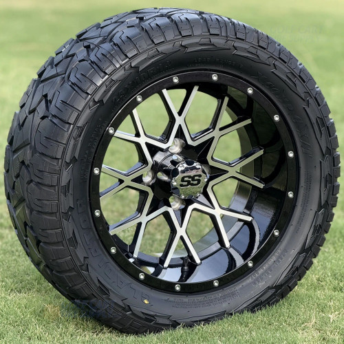 14" HURRICANE Machined / Black Wheels and 23x10-14 Hybrid DOT All Terrain Tires Combo