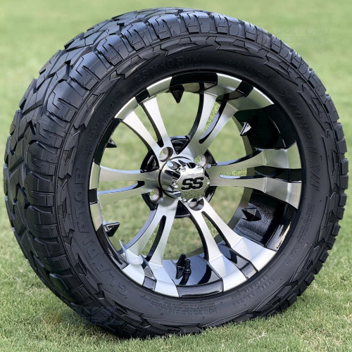 14" VAMPIRE Machined / Black Wheels and 23x10-14 Hybrid DOT All Terrain Tires Combo