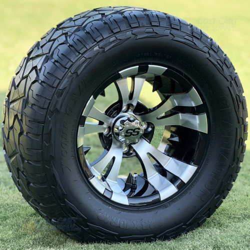 12" VAMPIRE Machined / Black Wheels and 23x10-12 Hybrid DOT All Terrain Tires Combo