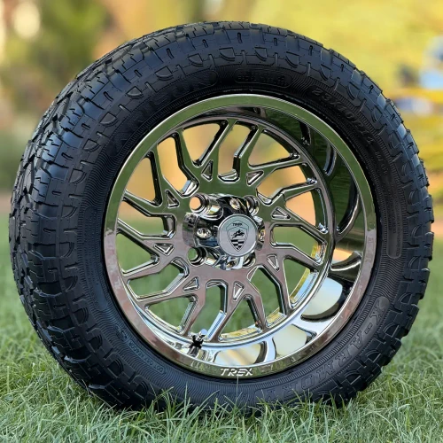 14" BLITZ Chrome Wheels and 23x10-14 Hybrid DOT All Terrain Tires Combo