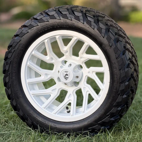 14" OPTIMUS White Wheels and 23x10-14 DOT All Terrain Tires Combo
