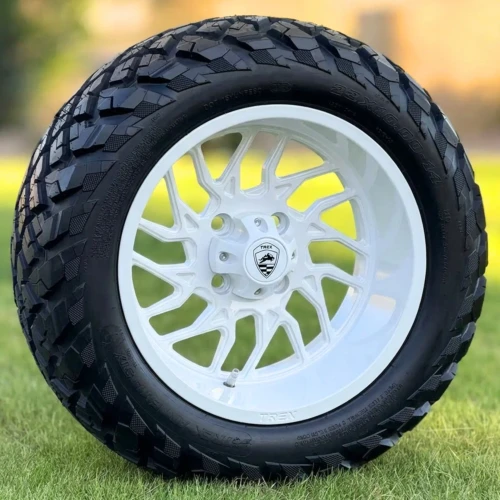 14" BLITZ White Wheels and 23x10-14 ARTEMIS STX DOT All Terrain Tires Combo - Set of 4