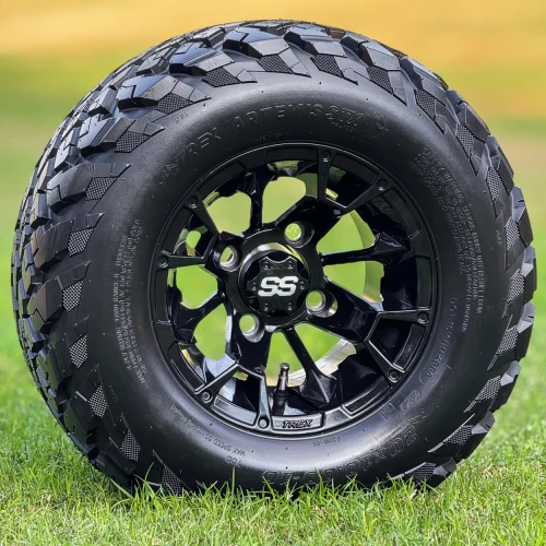 10" BLACKJACK Gloss Black Wheels and 20x10-10 ARTEMIS STX DOT All Terrain Tires Combo - Set of 4