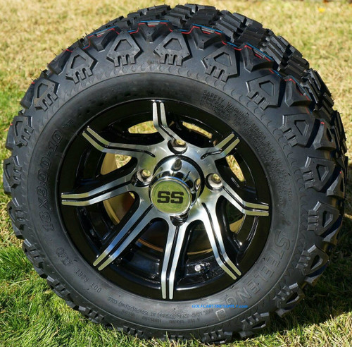 10" SPYDER Golf Cart Wheels and 18x9-10 DOT All Terrain Golf Cart Tires Combo - Set of 4