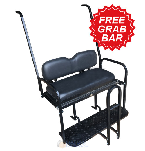 Yamaha G14 / G16 / G19 / G22 Golf Cart Rear Seat Kit - BLACK - Flip Seat w/ Cargo Bed & Free Grab Bar