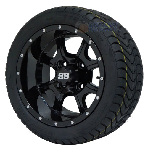12" STALKER Black Aluminum Wheels and 215/40-12 Low Profile DOT Tires Combo - Set of 4