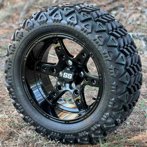 14" DOMINATOR Gloss Black Wheels and 23x10-14" DOT All Terrain Tires Combo