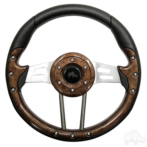 EZGO 13" Aviator-4 Wood Grain Steering Wheel w/ Aluminum Spokes