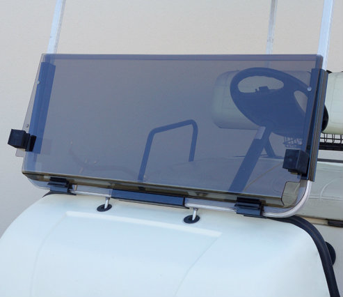 GCA EZGO TXT Folding Clear Windshield For Golf Carts (Fits 2014-2022 Models) - Easy Installation With Protective Film