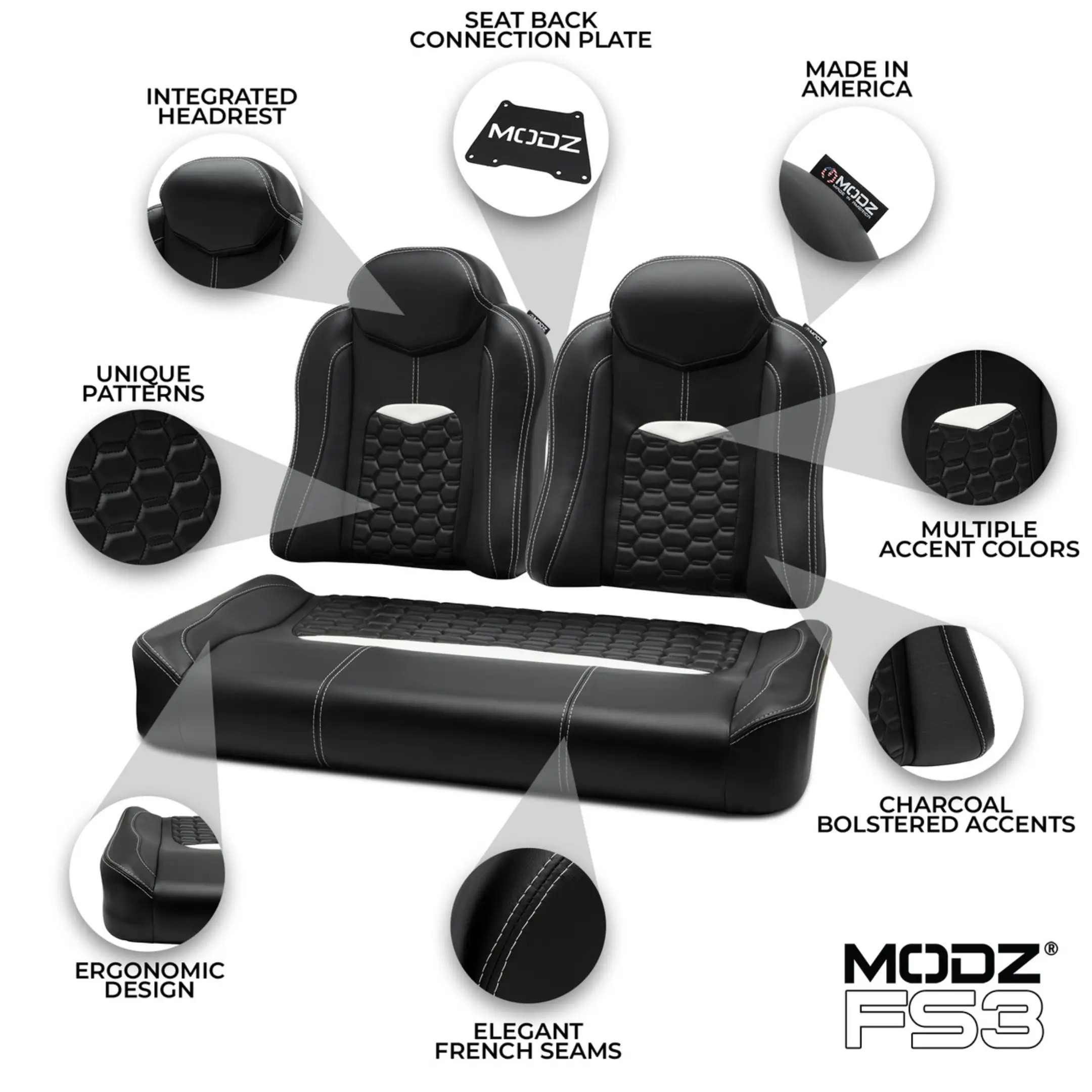 MODZ FS3 Club Car Onward Front Seat Cushion Set Deluxe BLACK | GCTS