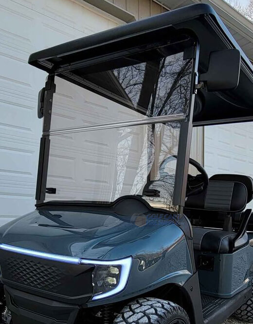 EZGO Golf Cart Windshield Golf Cart Windshield installed on Teal EZGO RXV