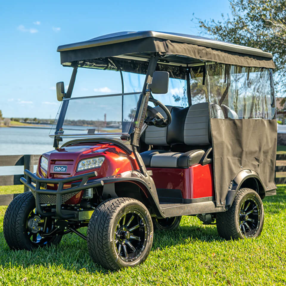 Club Car Onward Enclosure Red Club Car Onward with Golf Cart Enclosure installed